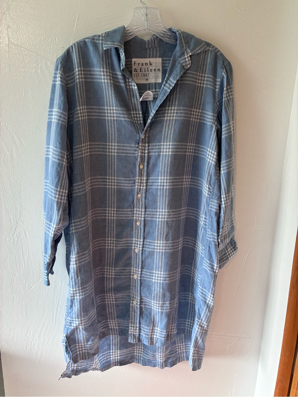 Frank & Eileen Hunter Linen Cotton Button Up Shirt Dress XS light blue